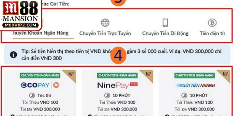Các phương thức rút tiền phổ biến, linh hoạt tại M88