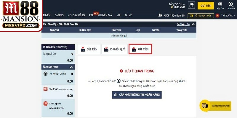 Quy trình rút tiền M88 cụ thể, chi tiết cho game thủ